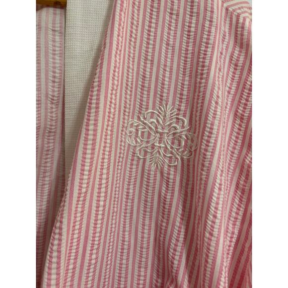 Signature by Stan Herman Women's Robe Large Pink PinStripes Monogram Vintage - Picture 2 of 5